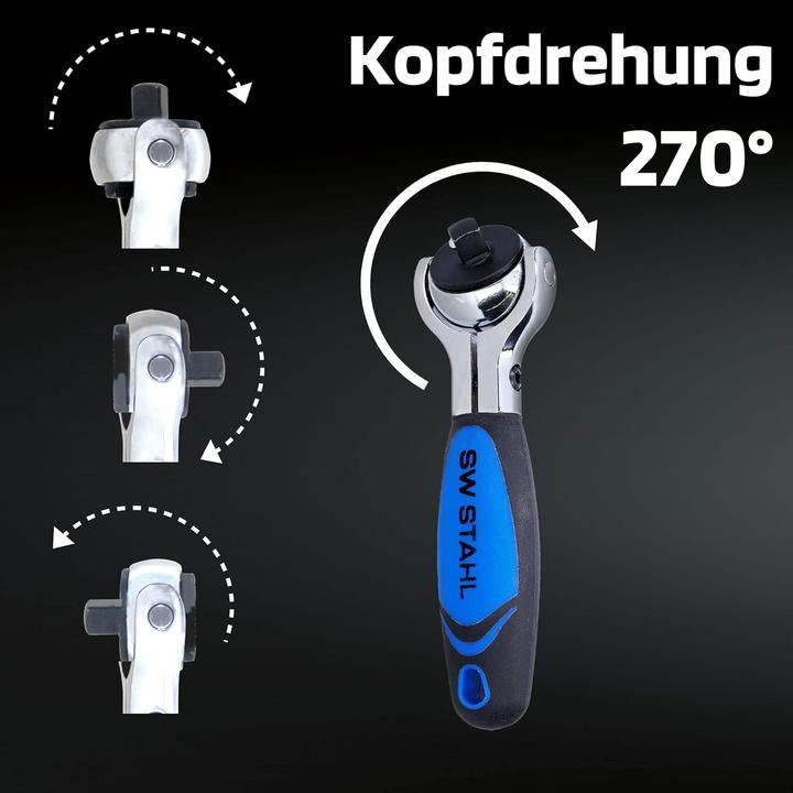Actual product image SW-Stahl 05715L Reversible ratchet 1/4 inch I 270 degree swivelling head I Mini ratchet I fine-toothed with (1/4")