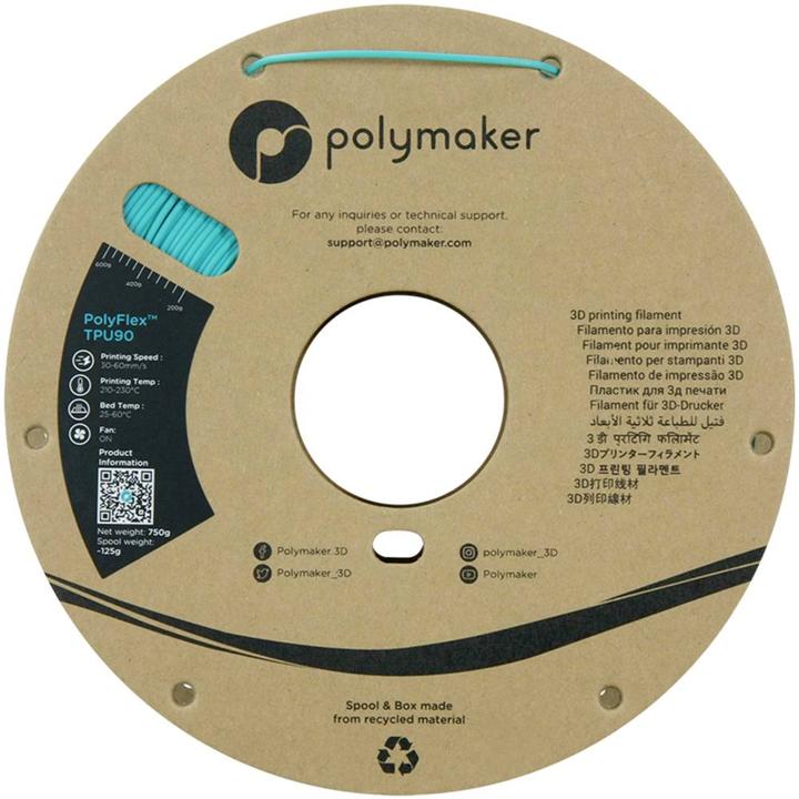 Produktbild Polymaker PolyFlex TPU-90A Teal 1.75mm 750g (TPU, 1.75 mm, 750 g, Türkis)