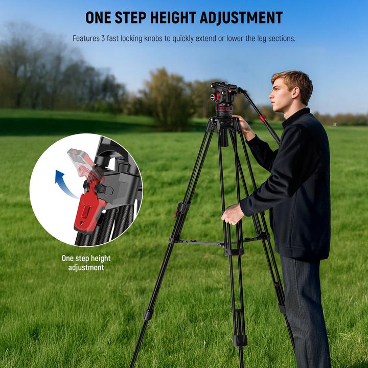Actual product image Neewer Carbon Fiber One-Step Locking Tripod With Adjustable Damping Fluid Head (Carbon)