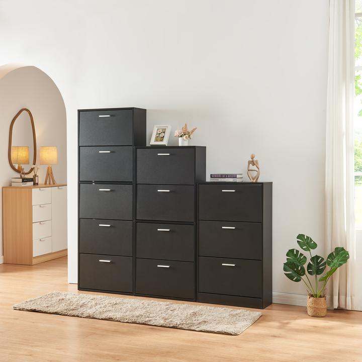 Actual product image En.Casa Schuhschrank Sykkylven 103x60x24 cm mit 3 Klappen Schwarz (60 x 24 x 103 cm)