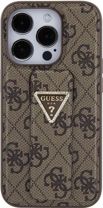 Actual product image Guess GUHCP15LPGS4TDW iPhone 15 Pro 6.1" brązowy/brown hardcase Grip Stand 4G Triangle Strass (Apple iPhone 15 Pro)