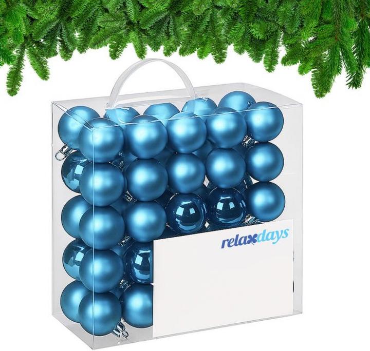 Produktbild Relaxdays - Weihnachtskugeln 50er Set, Türkis/ Silber, 7 x 6 cm (50-teilig)