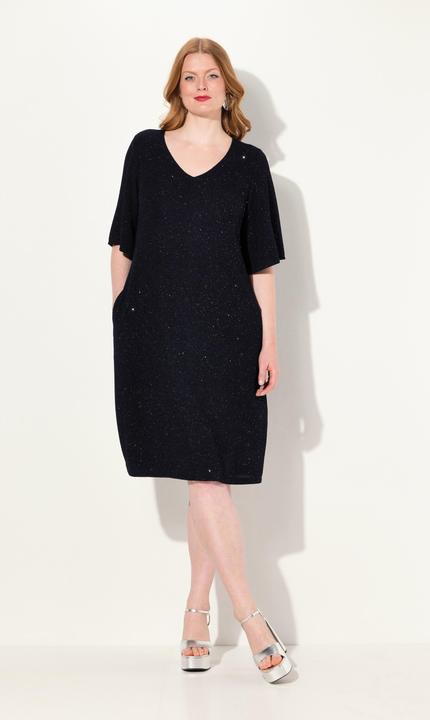 Produktbild Ulla Popken Midikleid, A-Linie, Glitter, V-Ausschnitt, 3/4-Arm (50, 52)