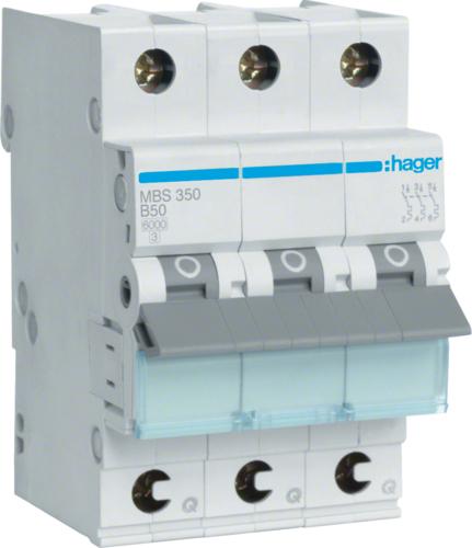 Actual product image Hager Circuit breaker 3p. B-50A,6kA,3M QC MBS350
