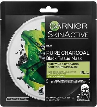 Garnier ack Textile Mask With Seaweed Extract Pure Charcoal Skin Natura L S (Black Tissue Mask) 28 (28 ml)