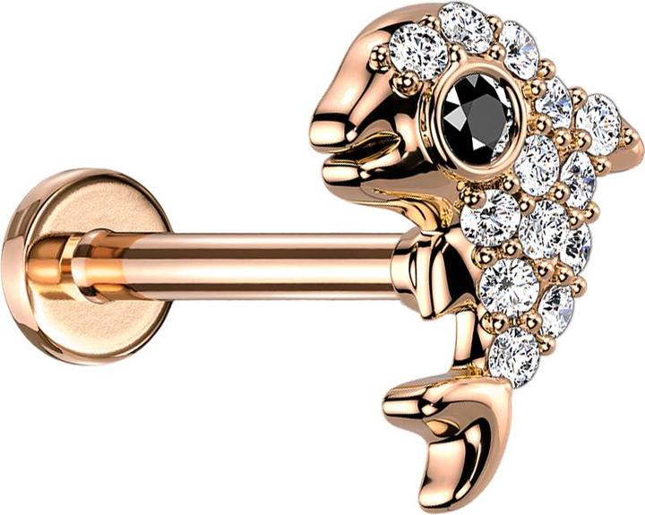 Immagine prodotto Star Piercing Micro Labret filo interno oro rosa delfino con cristalli argento (Ottone, Acciaio chirurgico 316L)