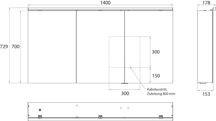 Produktbild Emco pure 2 Classic LED Lichtspiegelschrank mit Aufsatzleuchte, 3 Türen, 1400x711x153mm, 979705506