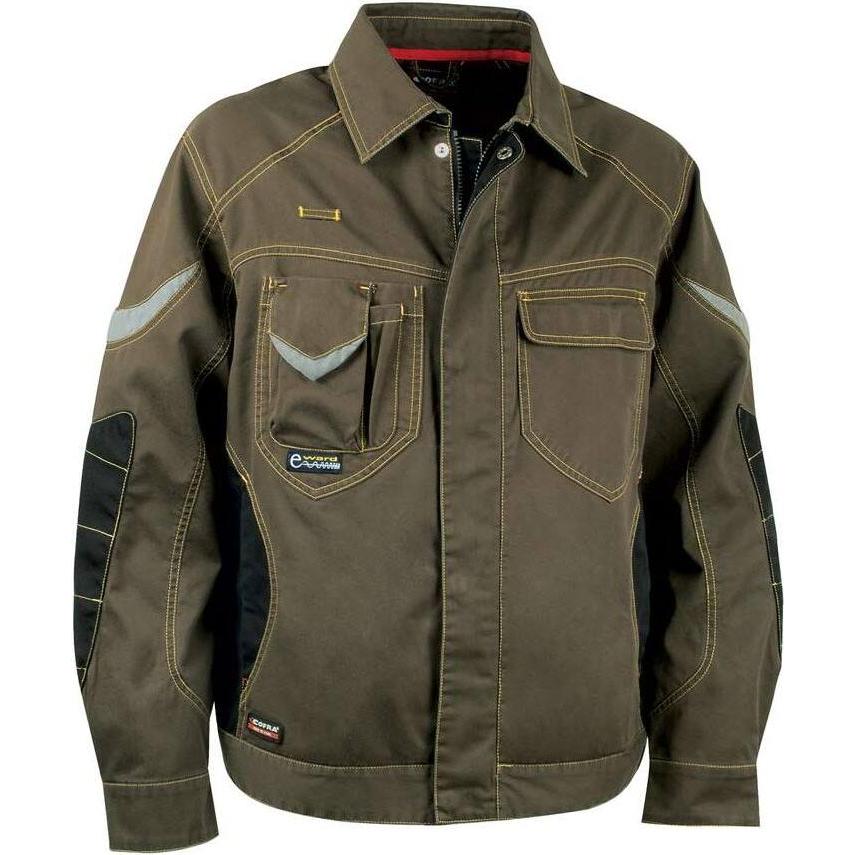 Cofra, Arbeitsjacke, Arbeitsjacke STONE WASH mit vielen Taschen und Reflektionsstreifen braun 54 (54)