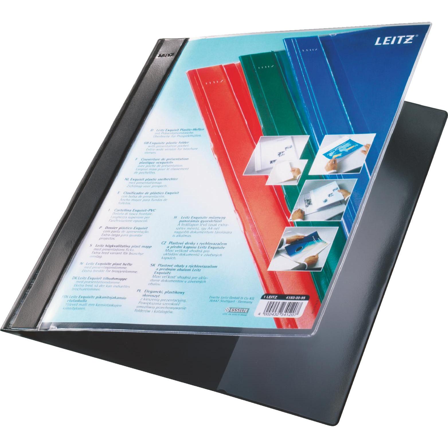 10x Leitz, Mappe, Schnellhefter Exquisit mit Präsentationstasche,schwarz DIN A4 Überbreite, PVC-Hartfolie, Vorde (A4, 1 ...