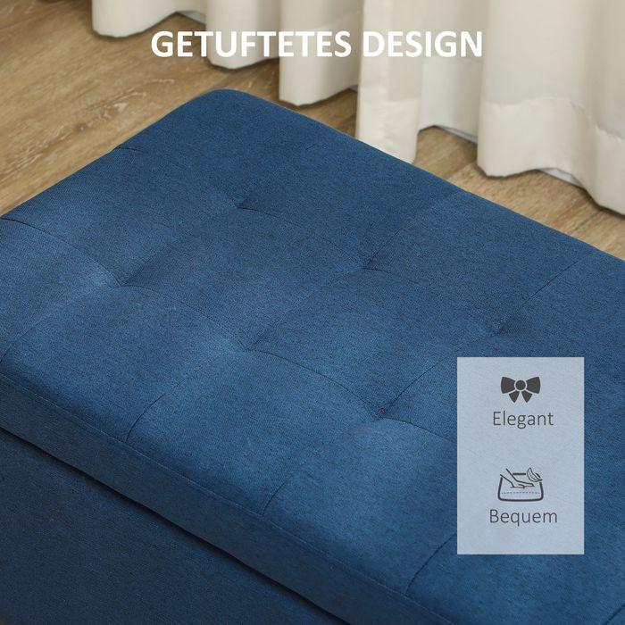 Actual product image Swisshandel24 Sitzbank mit Stauraum, Ottomane, Flurbank, Knopfheftung,125,1 cm x 48,9 cm x 41,3 cm, Blau (125 cm)