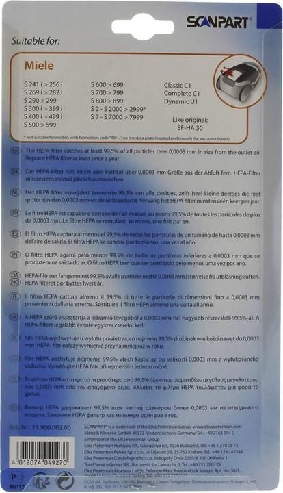 Valori nutrizionali e ingredienti Scanpart 1190000200 Staubsauger-Abluftfilter
