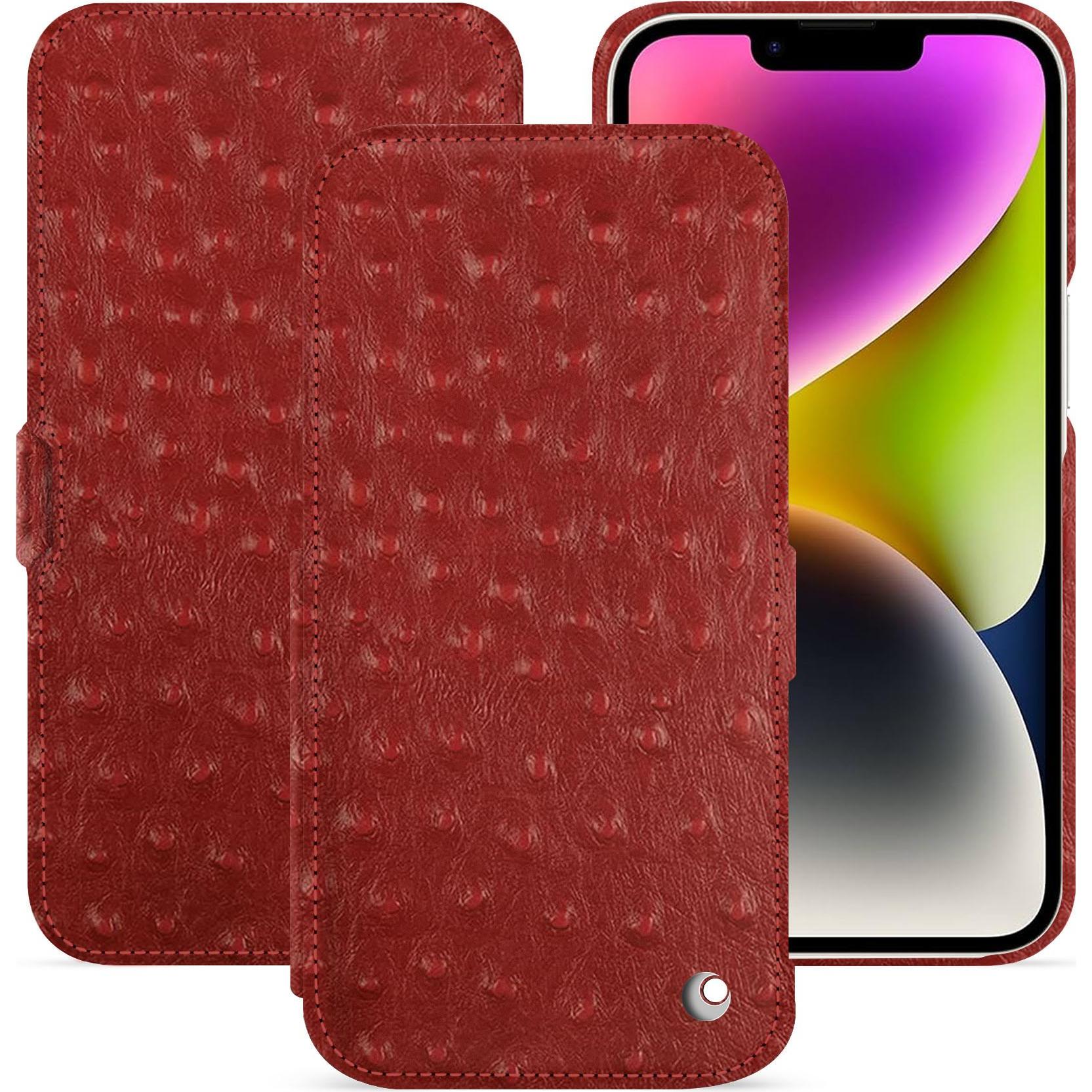 Noreve Lederschutzhülle horizontal (Apple iPhone 15 Plus), Smartphone Hülle, Rot