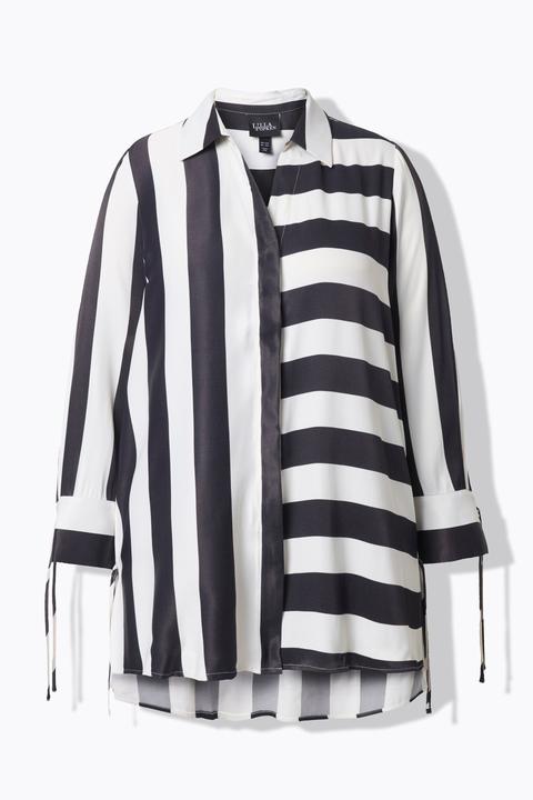 Actual product image Ulla Popken Mixed Stripe Button Front Tunic Blouse (62)