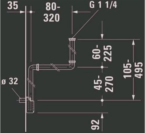 Actual product image Duravit Space-saving siphon 1 1/4" x 32 mm plastic wei 0050760000 (Tube siphon, 1 1/4")