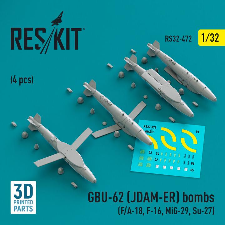 Image du produit ResKit GBU-62 (JDAM-ER) bombs (4 pcs) (F/A-18, F-16, MiG-29, Su-27) (3D Printed)