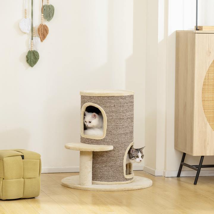 Produktbild PawHut Kratztonne Spanplatte, Polyester Beige+Braun (61 cm, Beige+Braun)