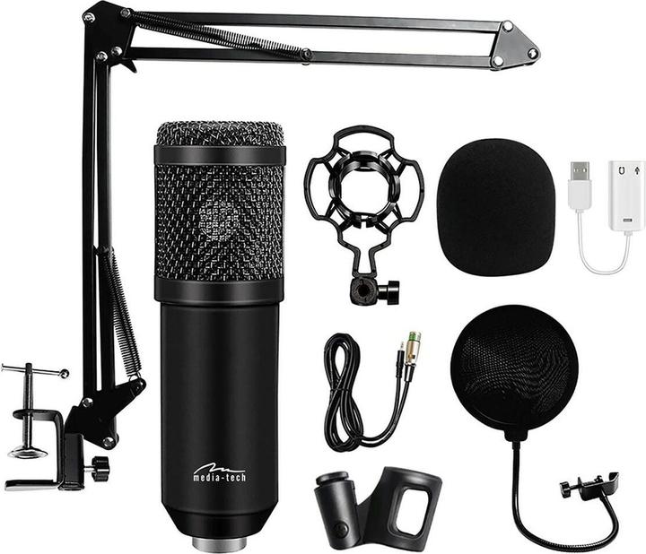 Actual product image Media-Tech STUDIO AND STREAMING MICROPHONE - Professional condenser microphone set (all black) for studio use.