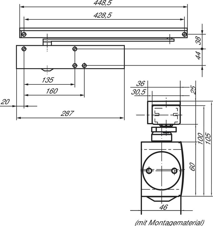 Produktbild Geze Gleitschiene mit Hebel zu TS 3000 V / TS 5000 L (Balkontür, Eingangstür, Holztür, Zimmertür, Indoor)