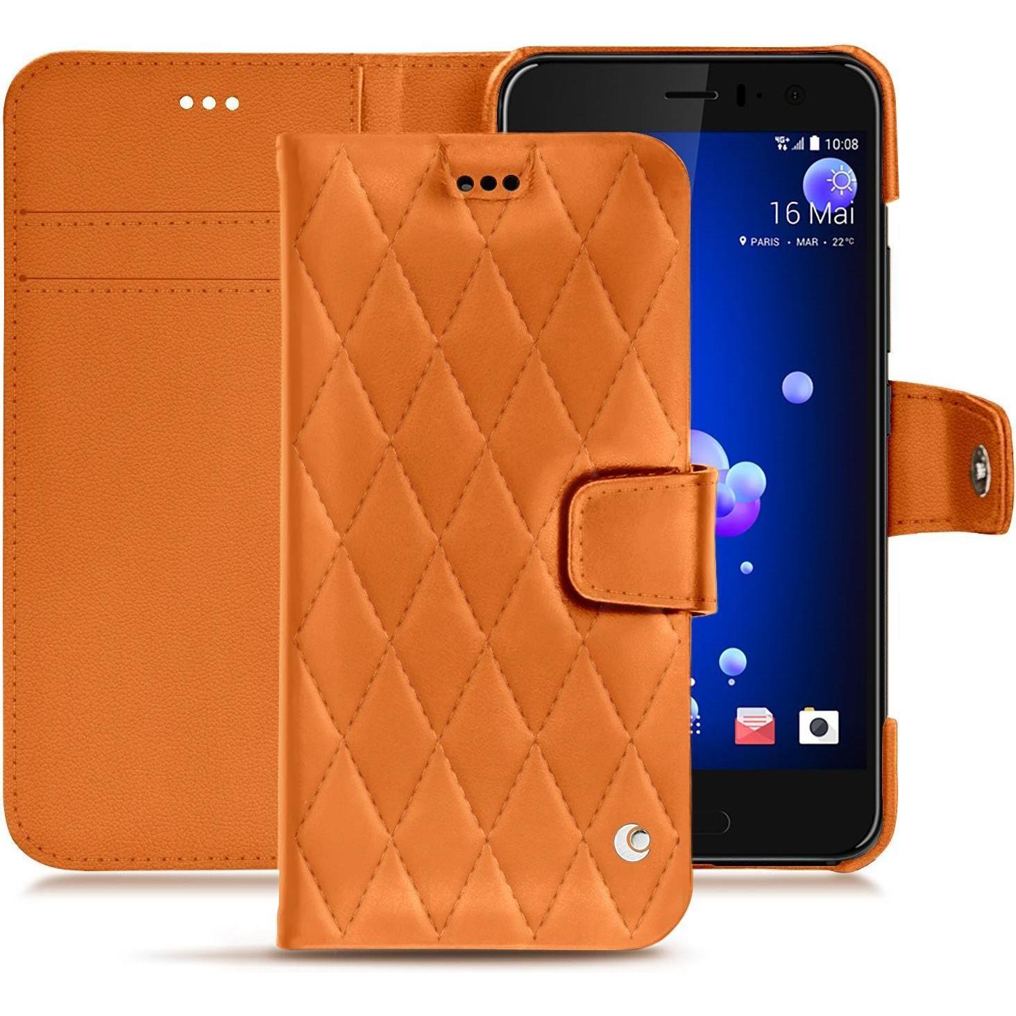 Noreve Lederschutzhülle Wallet (HTC U11), Smartphone Hülle, Orange