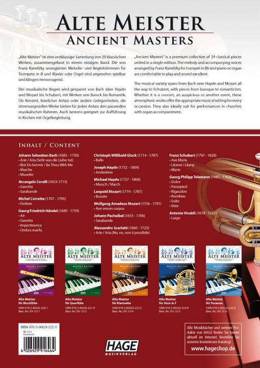 Produktbild Alte Meister für Trompete in B und Klavier/Orgel (Deutsch, Englisch, Franz Kanefzky, 2011)
