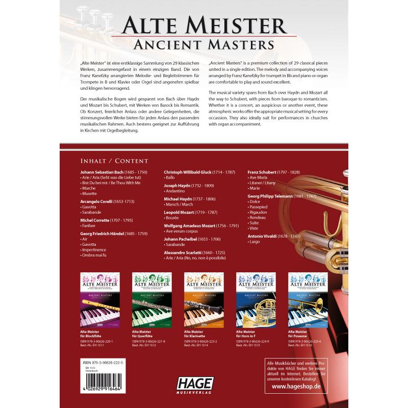 Thumbnail - Alte Meister für Trompete in B und Klavier/Orgel, Sachbücher von Helmut Hage, Franz Kanefzky