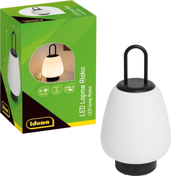 Idena LED Lampe Riako Akku USB C warmweiss 16x29cm dimmbar Innen