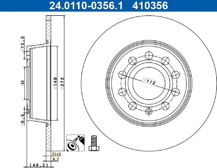 ATE Bremsscheibe hinten L/R passend für: AUDI A1 A3 A3 ALLSTREET Q2 TT CUPRA FORMENTOR LEON LEON