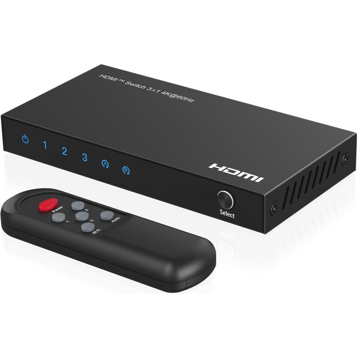 MicroConnect 4K@60Hz HDMI Switch 3x1, HDCP (MC-HDMISWITCH0301-4K)