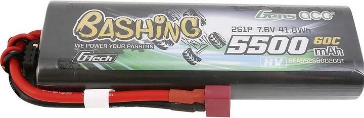 Gens Ace Batteria 5500mAh 7.6V 60C 2S1P HV con spina a T (7.60 V, 5500 mAh)
