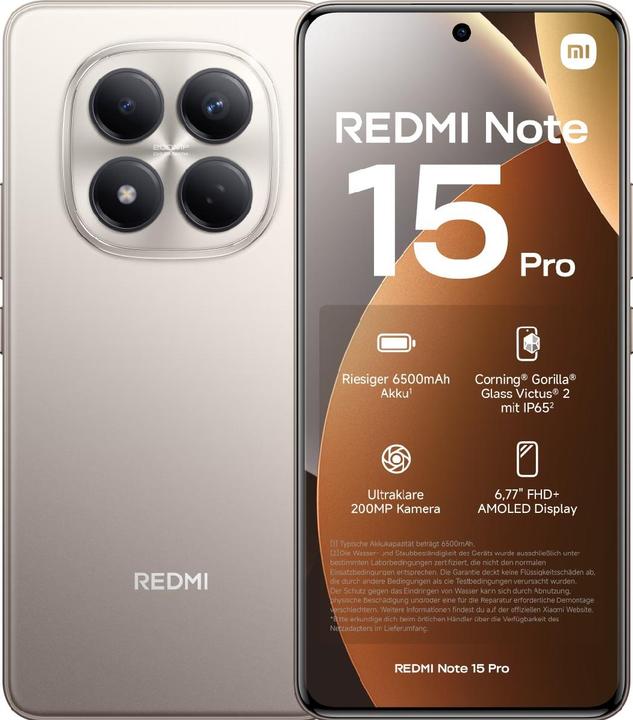 Produktbild Xiaomi Redmi Note 15 Pro (256 GB, Titanium color, 6.77", Hybrid Dual SIM, 4G)