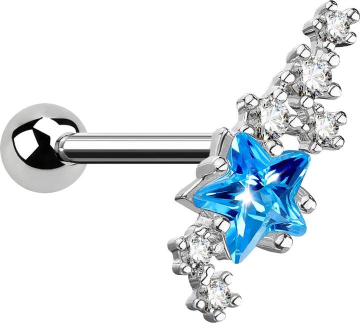 Produktbild Star Piercing Micro Barbell silber Kristallgruppe mit Stern aqua (Messing, Chirurgenstahl 316L)