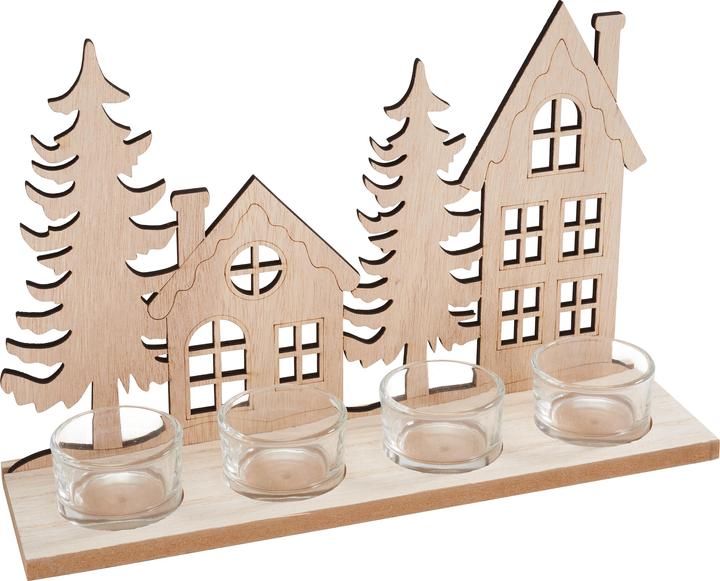 Actual product image VBS Tea light holder "Houses and fir trees", incl. 4 tea light jars