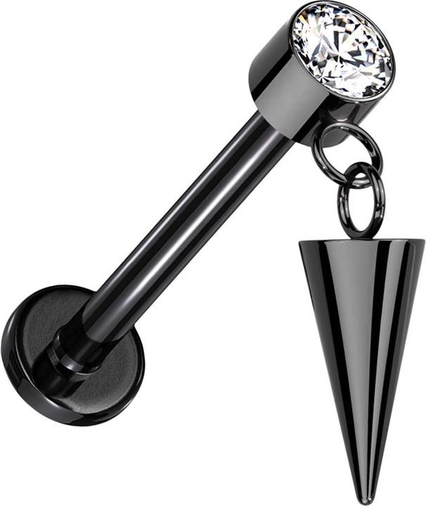 Produktbild Star Piercing Micro Labret Innengewinde schwarz Zylinder schwarz Kristalle silber Anhänger Cone (Titan, ohne Messing)