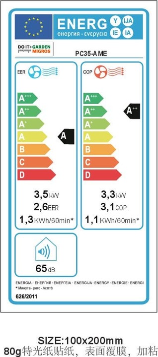 Etichetta energetica Do it + Garden Climatizzatore Ivalo (12000 BTU/h)
