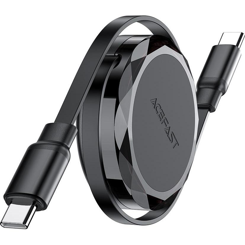 Acefast C13-03 USB-C - USB-C 60W Cable Retractable - Black (0.80 m, USB 2.0), USB Kabel