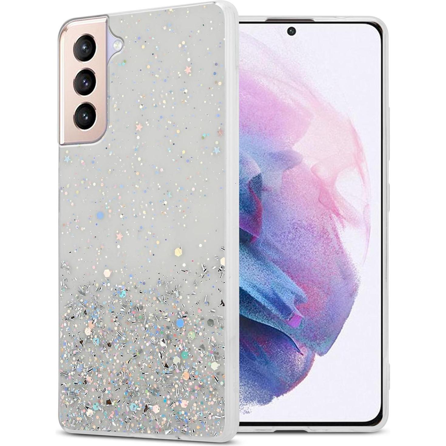 Cadorabo TPU Cover funkelnder Glitter (Samsung Galaxy S21+), Smartphone Hülle, Transparent