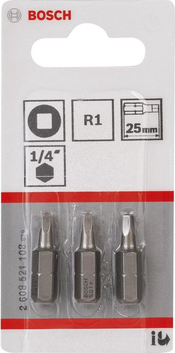 Produktbild Bosch Professional Zubehör Schrauberbit Extra-Hart R1, 25 mm, 3er-Pack (Sechskant (hexagonal))