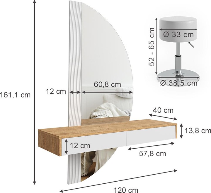 Produktbild Vicco Melisa mit Hocker und Beleuchtung (120 x 40 x 161 cm)