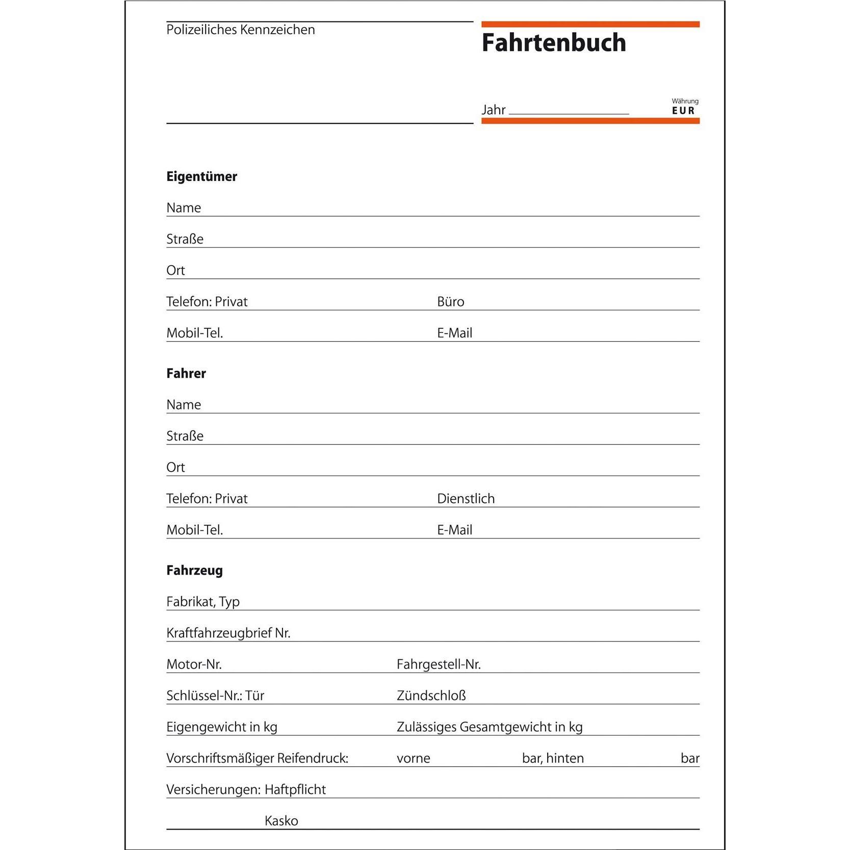 Sigel, Formular, Fahrtenbuch Papierformat: DIN A5 Farbe des Einbandes: grün (32 x)
