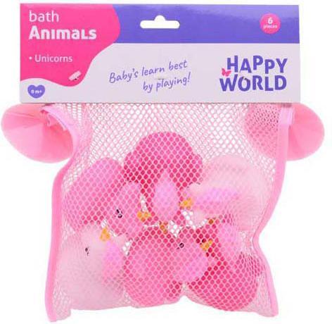 Productafbeelding Johntoy Happy World Flamingo & Eenhoorn badfiguurtjes, 6st.