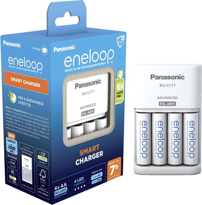 Immagine prodotto Panasonic Bq-Cc17 (4 pz., AA, 1900 mAh, Batteria + Caricabatterie)