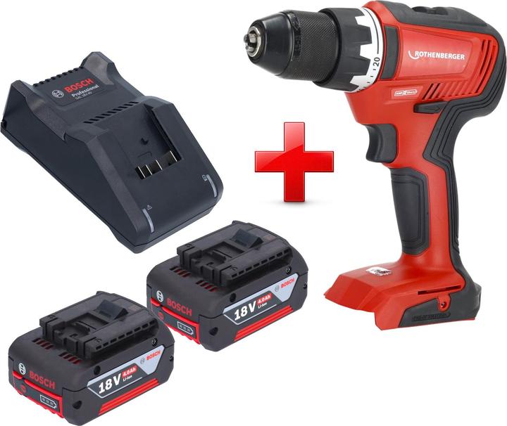 Produktbild Rothenberger RO DD55 Akku Bohrschrauber 18 V 55 Nm Brushless AMPShare + 2x Akku 4,0 Ah + Ladegerät