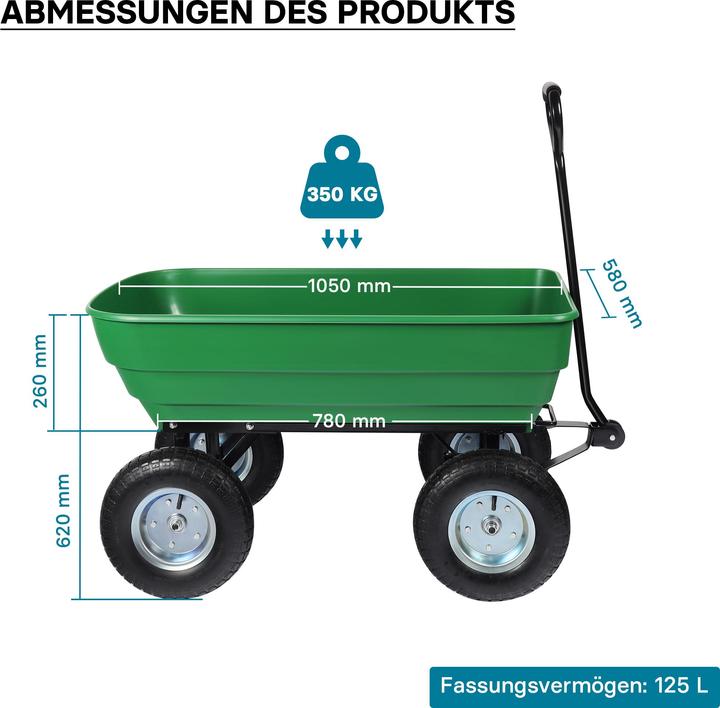 Actual product image Wiltec Garden trolley Tilting function 350kg Hand trolley 125l Hand trolley Transport trolley
