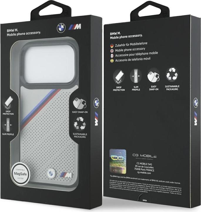 Produktbild BMW Etui M Tricolor Metal Logo MagSafe do iPhone 17 Pro szary (Apple iPhone 17 Pro)