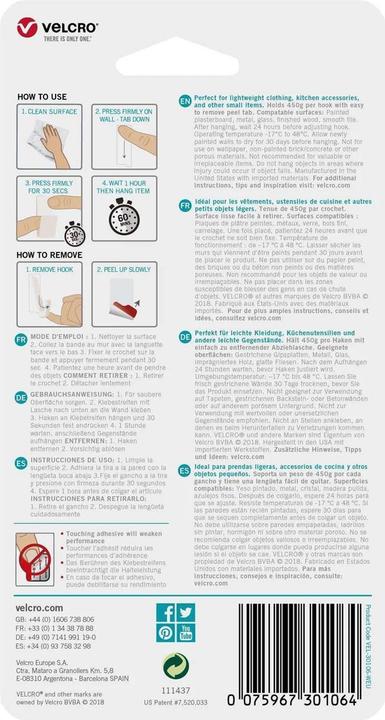Image du produit Velcro brand VELCRO® Micro-crochets adhésifs VELCRO® 450g, 2 pcs. repositionnables blanc blanc Contenu :