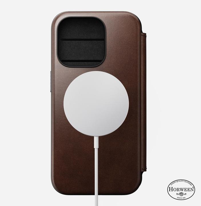 Actual product image Nomad Modern Horween Leather Folio iPhone 15 Pro Rust Brown (Apple iPhone 15 Pro)