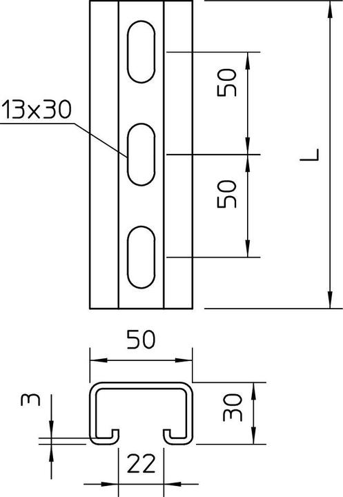 Image du produit OBO Bettermann Rail profilé perforé, largeur des fentes 22mm 1121405