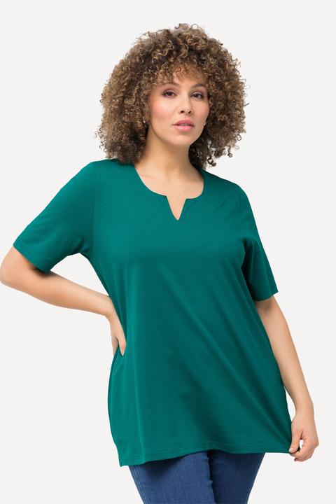 Immagine prodotto Ulla Popken T-shirt dal taglio svasato con scollo a tunica e mezze maniche (42, 44)