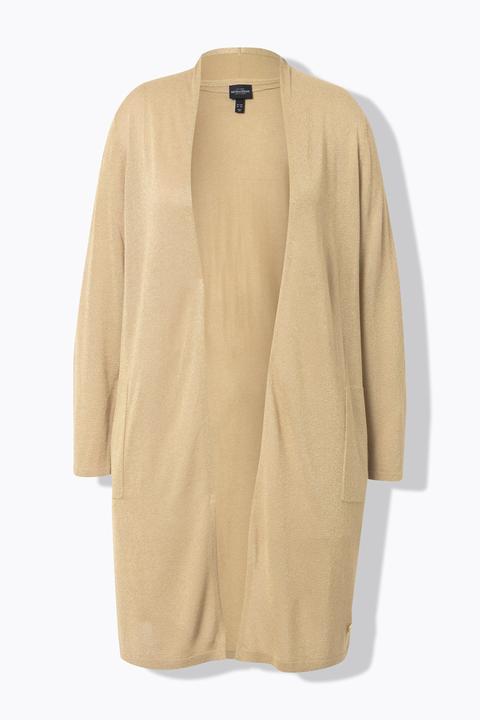 Produktbild Ulla Popken Long-Strickjacke, offene Form, V-Ausschnitt, Stehkragen (54)