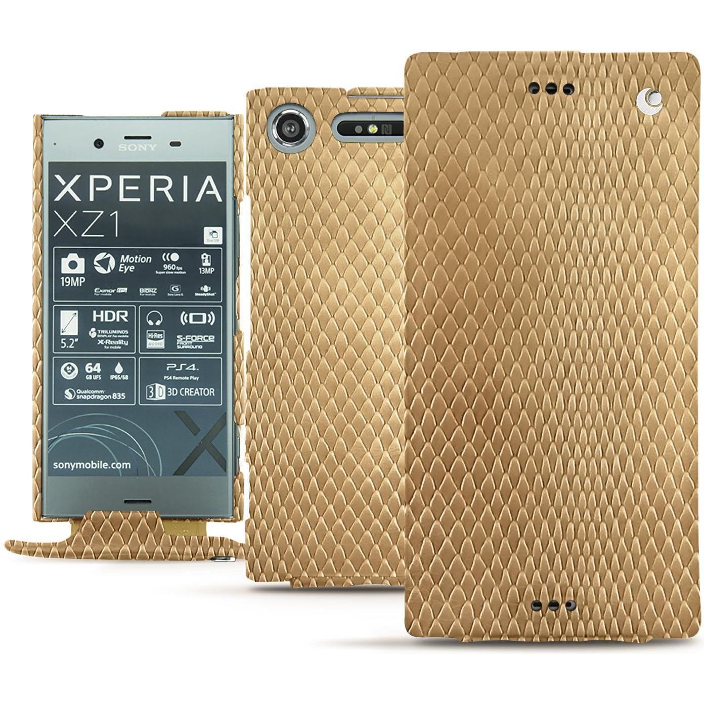 Noreve Lederschutzhülle vertikal (Sony Xperia XZ1), Smartphone Hülle, Beige